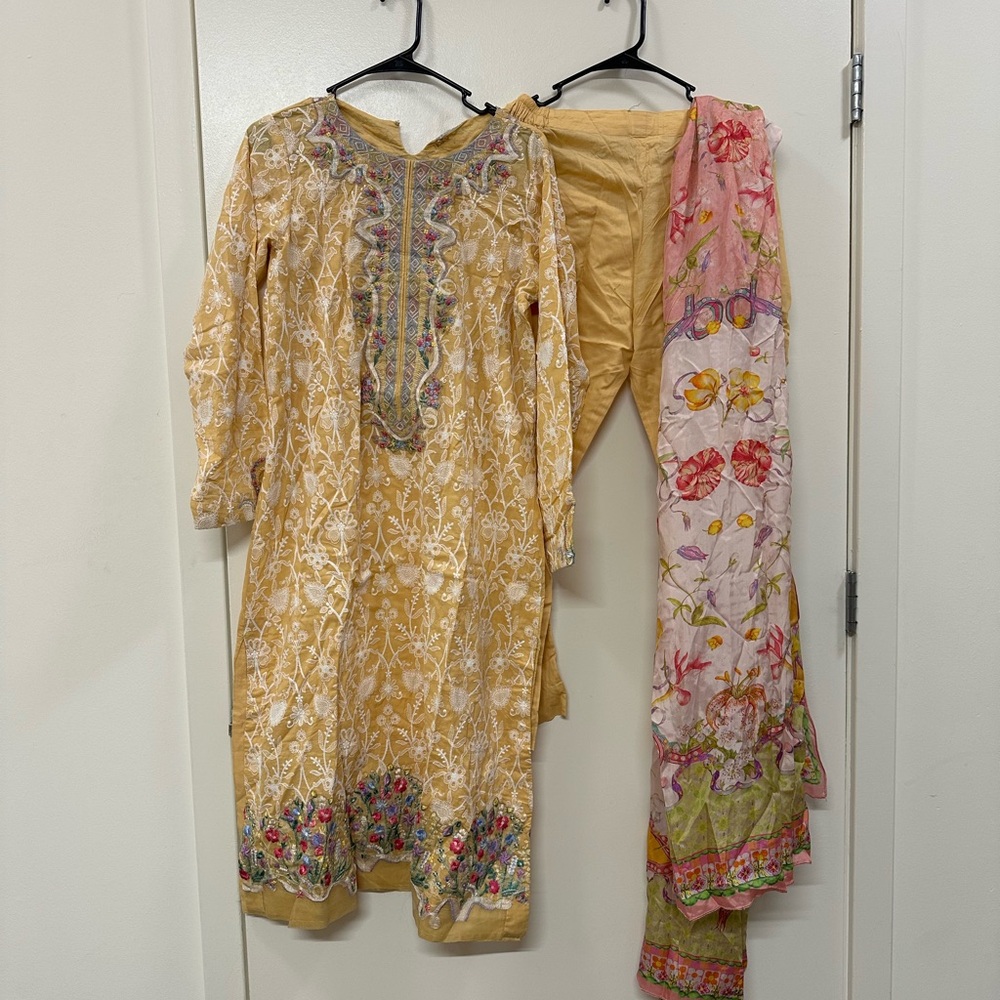 Elegant Mustard Embroidered Kurta Set